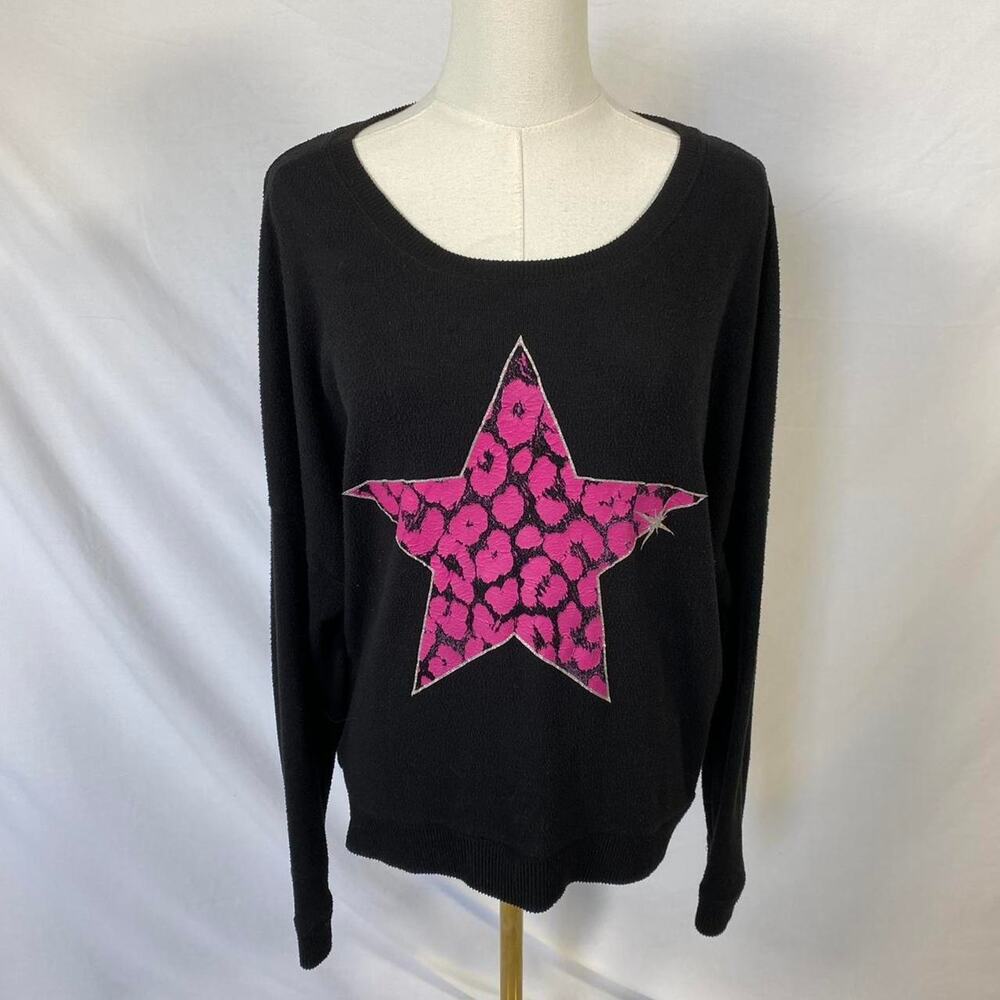 Hard Candy black pink leopard‎ star sweater top xl y2k scene emo 2000s